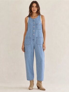 Vintage 90s Cotton Ginny Light Wash Denim Jumpsuit Overalls L